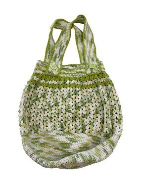 Henri Lloyd Handmade Crochet Tote Bag With Green & White Stripes And Openwork De